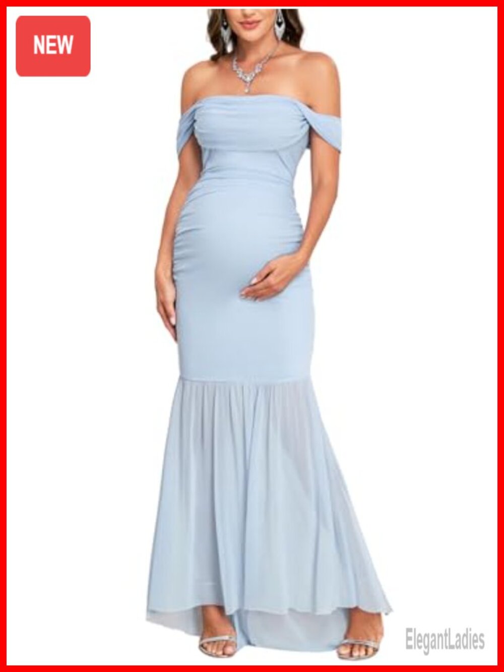 Off Shoulder Mesh Mermaid Maternity Maxi Gown Formal Baby Shower Dress